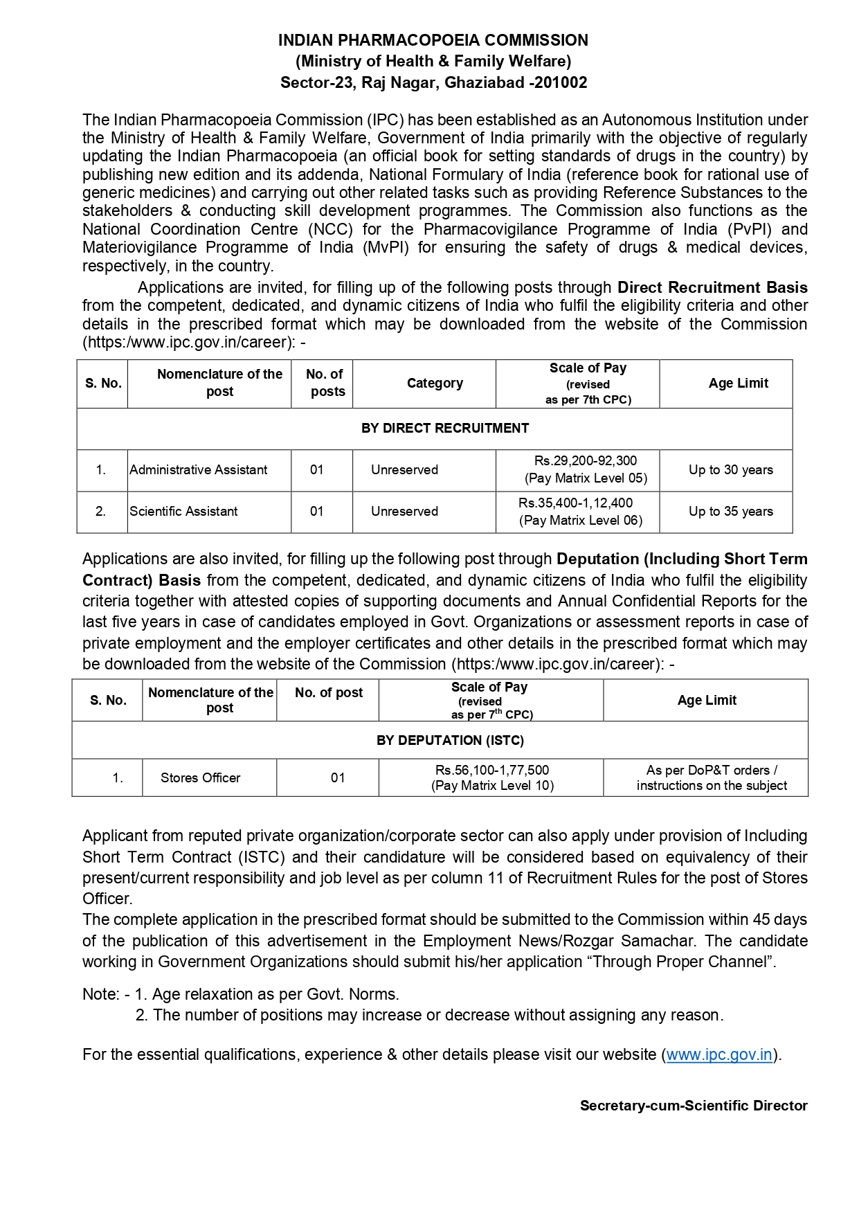 Advertisement and Recruitment Rule for three posts_page-0001.jpg