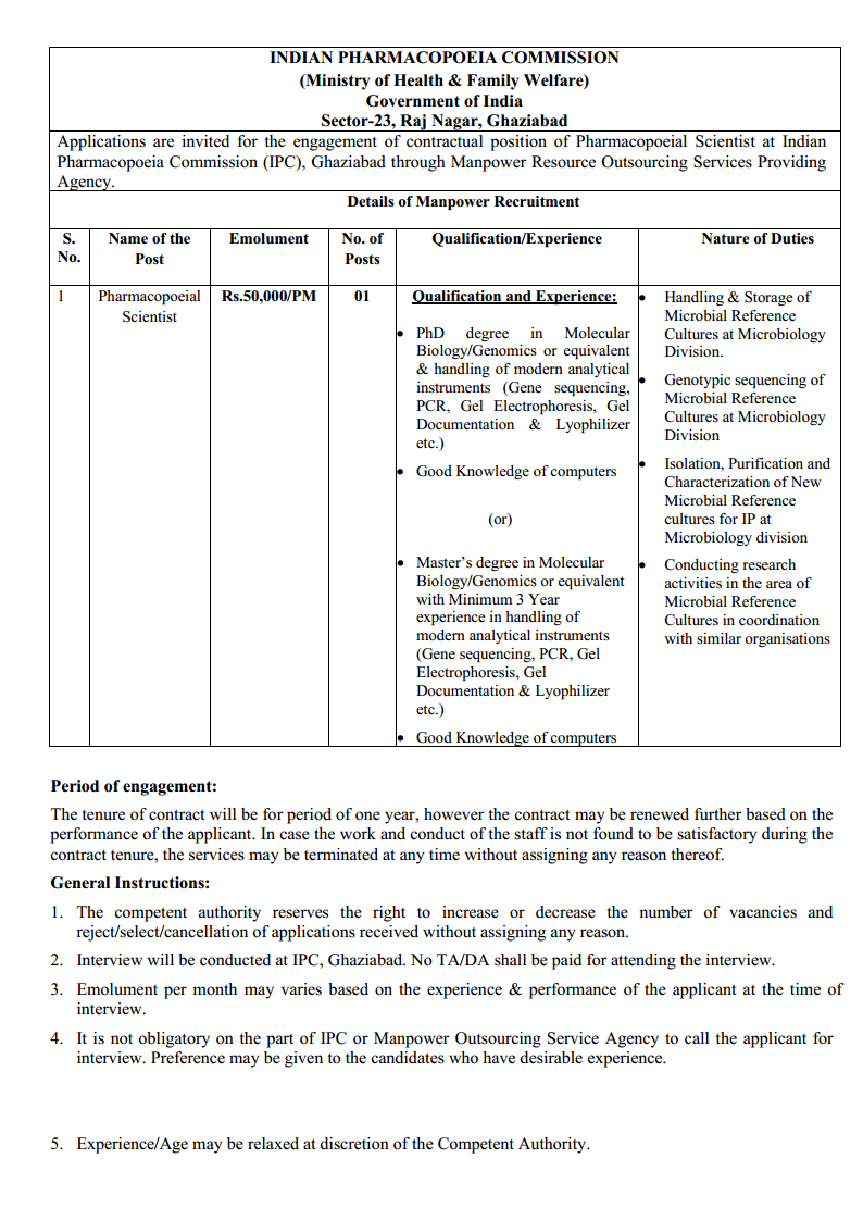 Advertisement for the post of Pharmacopoeial Scientistpng_Page1.png